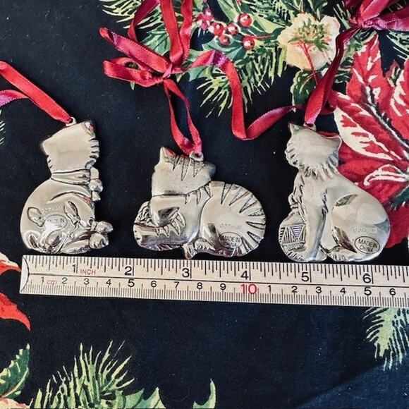 Gorham Christmas Ornaments CATS Set of 3 Nickel plated/ Silver color Original BX - Picture 13 of 16